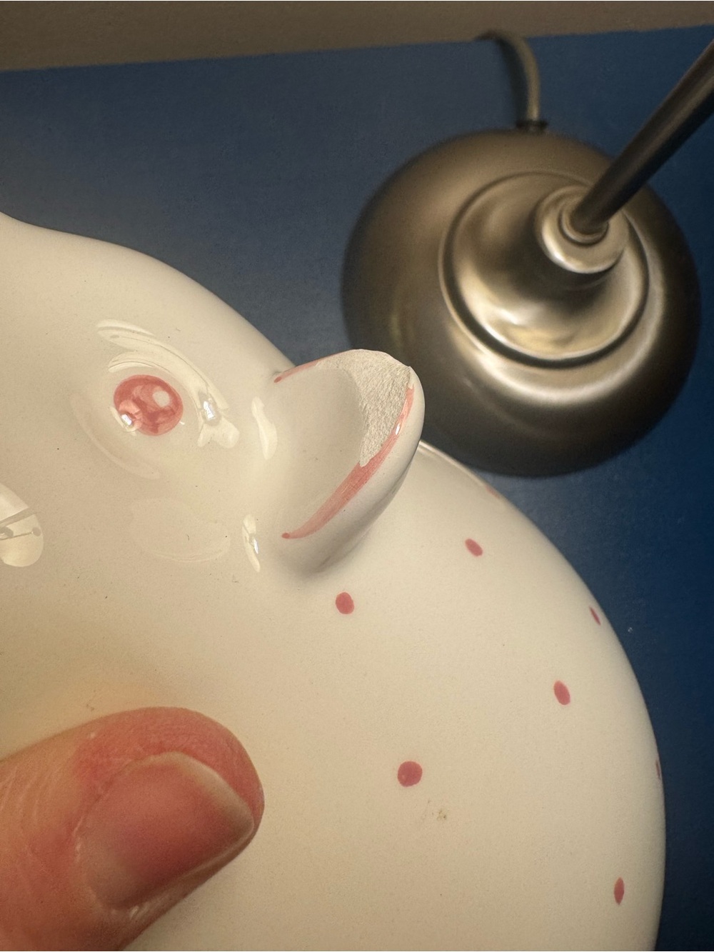 Tiffany & Co. White & Red Polka Dot Ceramic Elephant Piggy Bank - chip on ear - Picture 6 of 7